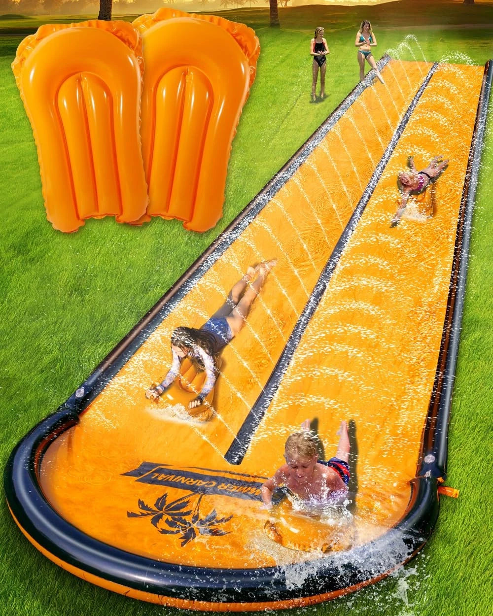 22ft Double Lane Slip Water Slide for Kids & Adults - Orange