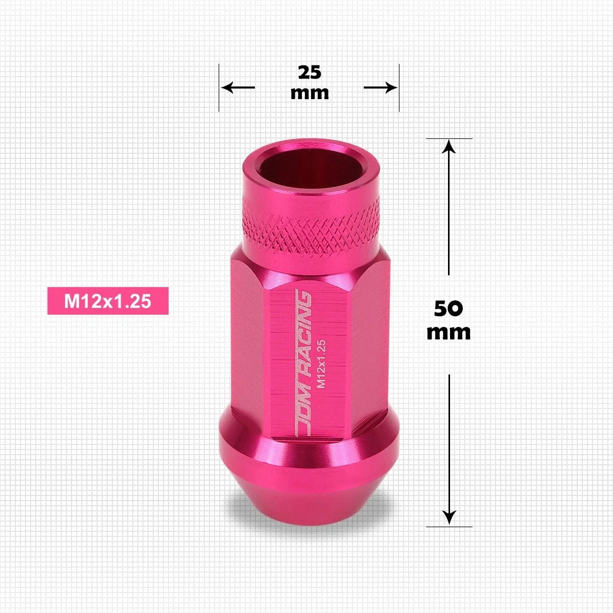 20Pc M12X1.25 Pink JDM Open End Cone Seat Wheel Lug Nuts + Extension 25mm