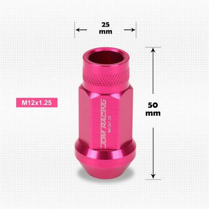 20Pc M12X1.25 Pink JDM Open End Cone Seat Wheel Lug Nuts + Extension 25mm
