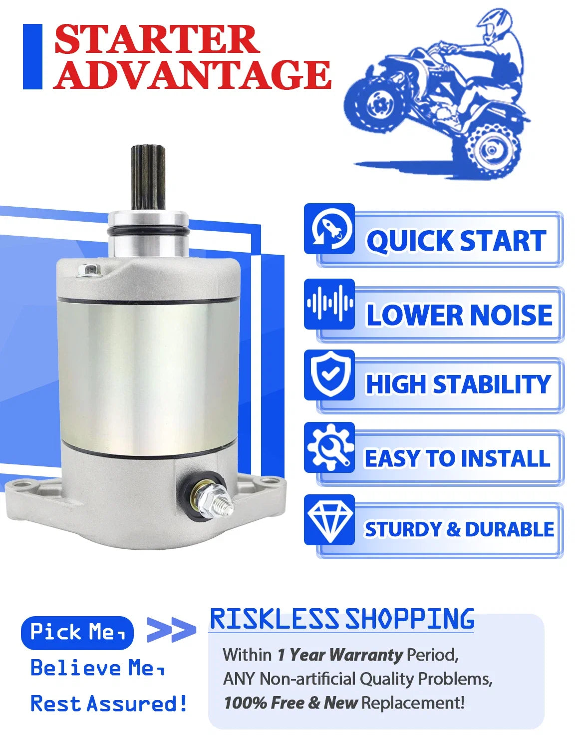 Starter with Relay & Ignition Switch for Arctic Cat 400 Auto FIS 4x4 (2005–2007)