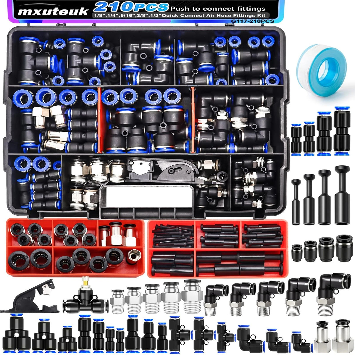 210PCS Air Line Kit for Various Applications (1/8", 1/4", 5/16", 3/8", 1/2")