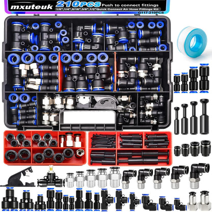 210PCS Air Line Kit for Various Applications (1/8", 1/4", 5/16", 3/8", 1/2")