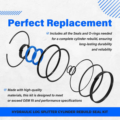 Hydraulic Log Splitter Cylinder Rebuild Seal Kit for 4.0" Bore x 1.75" Rod