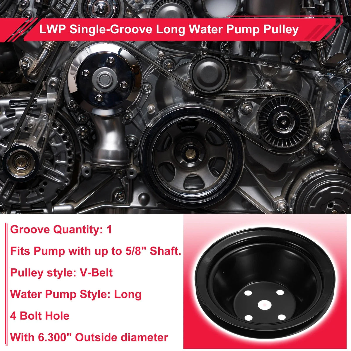 LWP Single-Groove Long Water Pump Pulley for Chevy SBC Small Block (262–267)