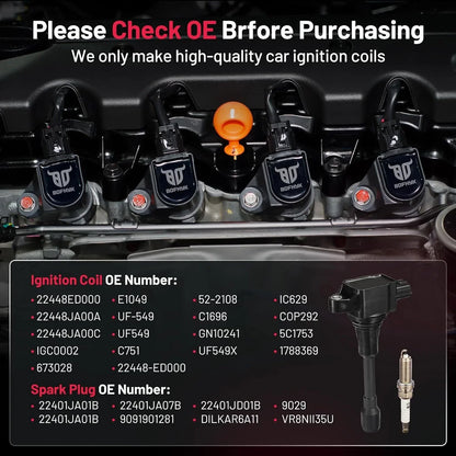 Set of 4 Ignition Coils and Spark Plugs for Nissan Sentra (2013–2019)