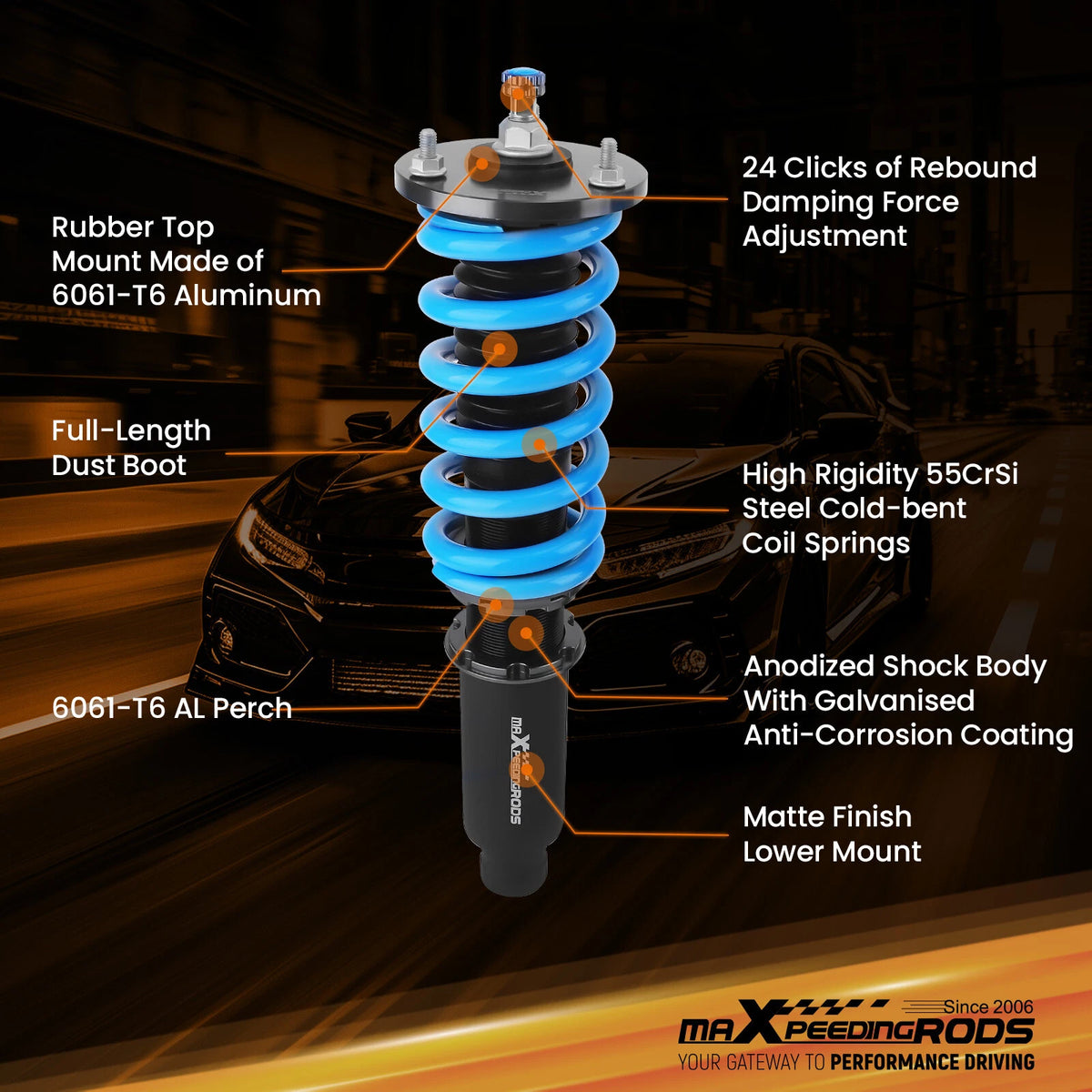 24 Way Adjustable Coilover Lowering Kit for Ford Fusion (2006–2012) Y7JT82