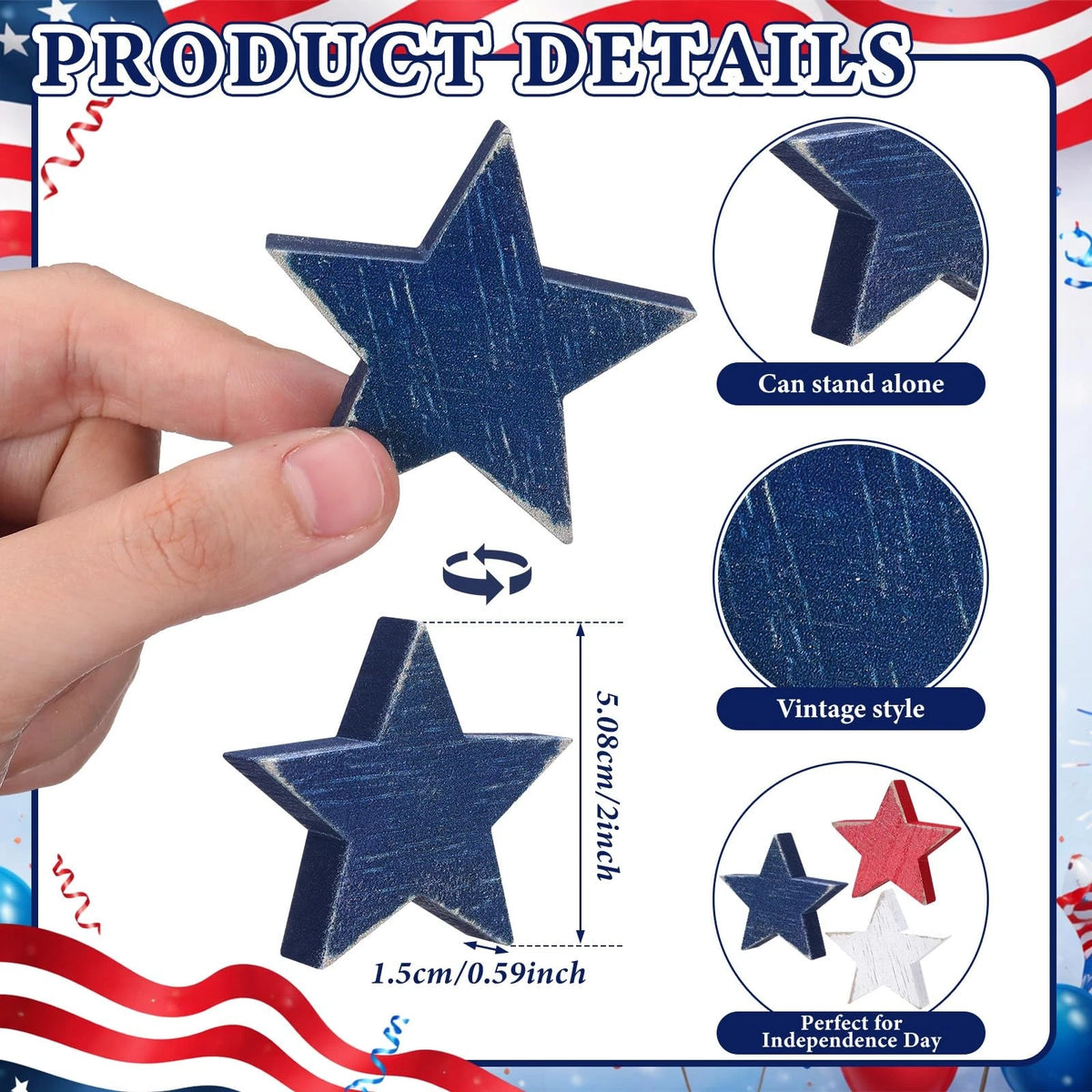 12pcs Rustic Wood Star Set for Tiered Tray Decor (4th of July)