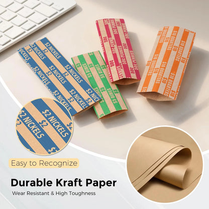 500 Coin Wrappers Assorted Flat Stripped Roll