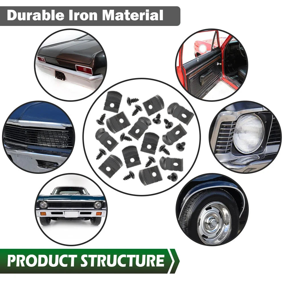 Set of 12 Rocker Molding Clips & Screws for GM Nova Impala (1962–1972)