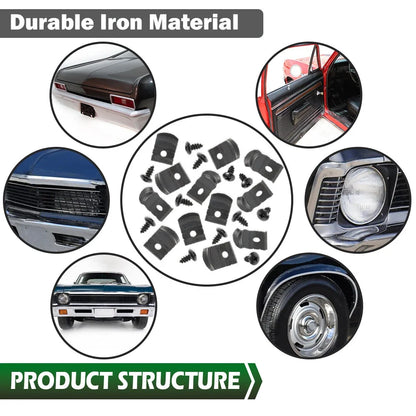 Set of 12 Rocker Molding Clips & Screws for GM Nova Impala (1962–1972)