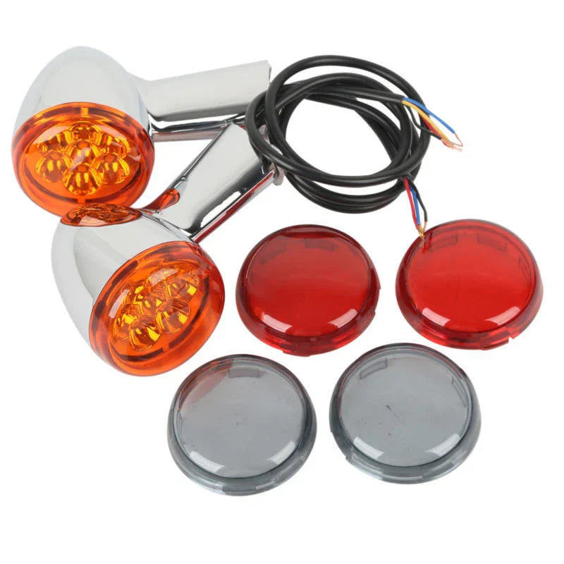 Chrome/Black LED Turn Signals w/ Bracket for Harley Sportster XL 883 (1992-2022)