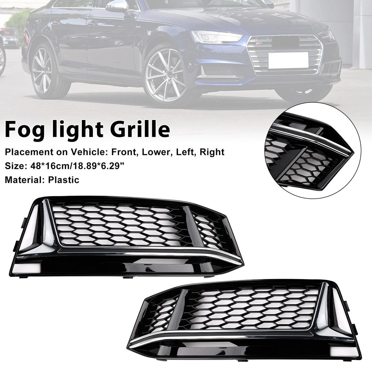 2X Fog Light Cover Grille for Audi A4 B9 S-Line S4 (2016–2018) 8W0 807 682 K, 8W0 807 681 K