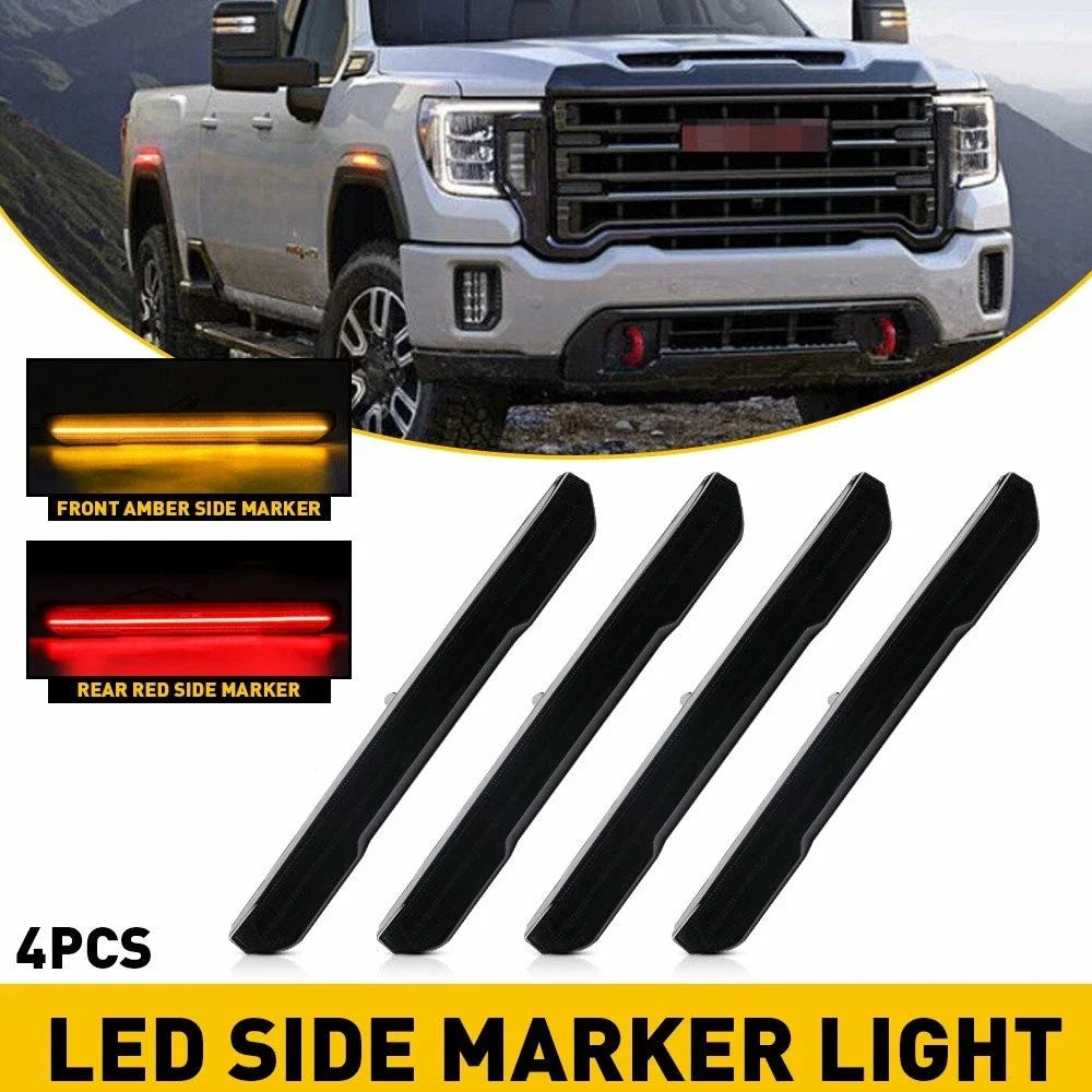 4X LED Smoked Front Rear Side Marker Lights for GMC Sierra 2500 3500 (2020–2023)