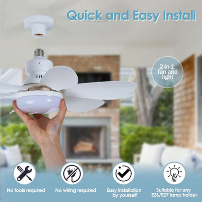 Socket Ceiling Fans with Lights and Remote - Dimmable LED
