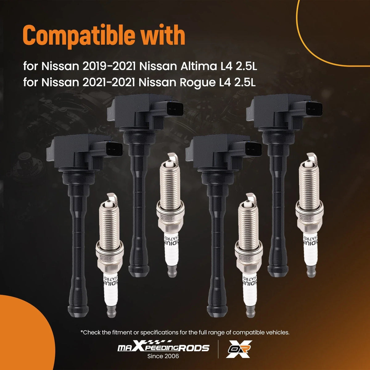 Set of 4 Ignition Coils & 4 Iridium Spark Plugs UF861 for Nissan Rogue (2021)