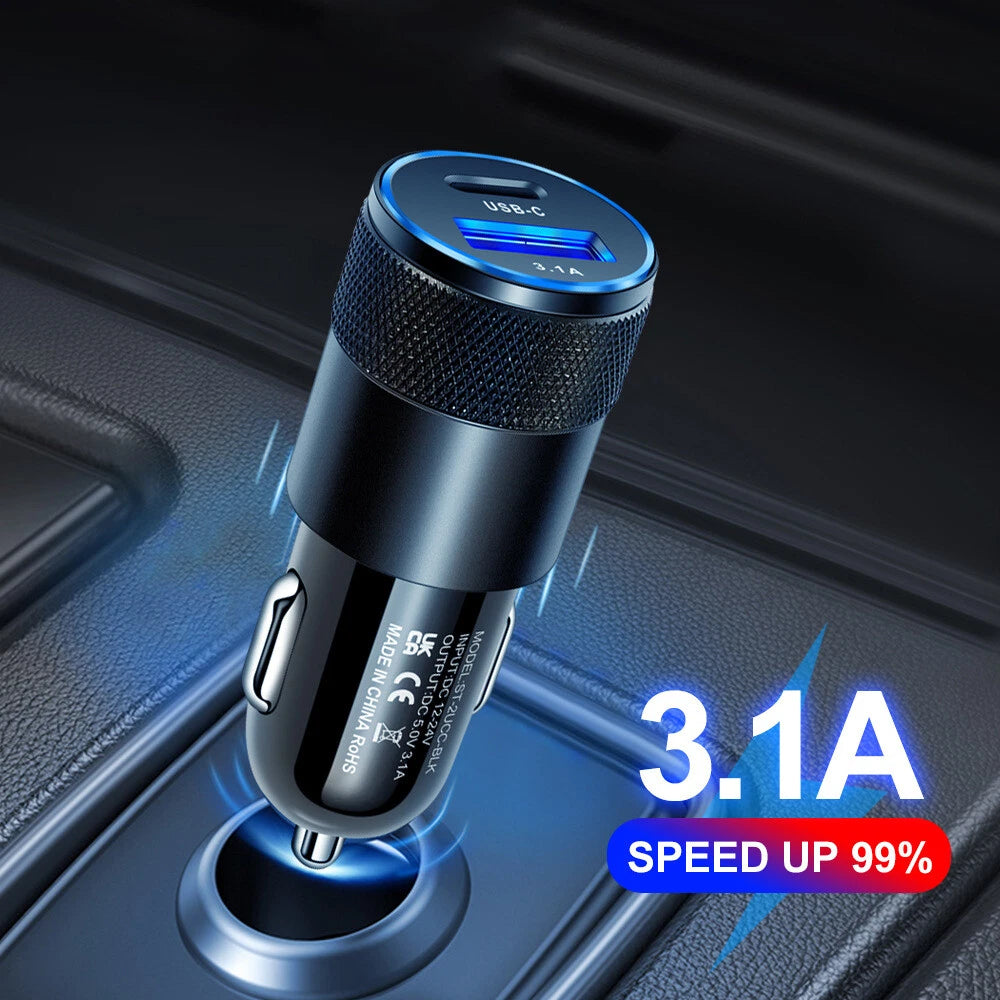 2 Port PD USB C Fast Charging Car Charger Adapter for iPhone 14 13 12 11