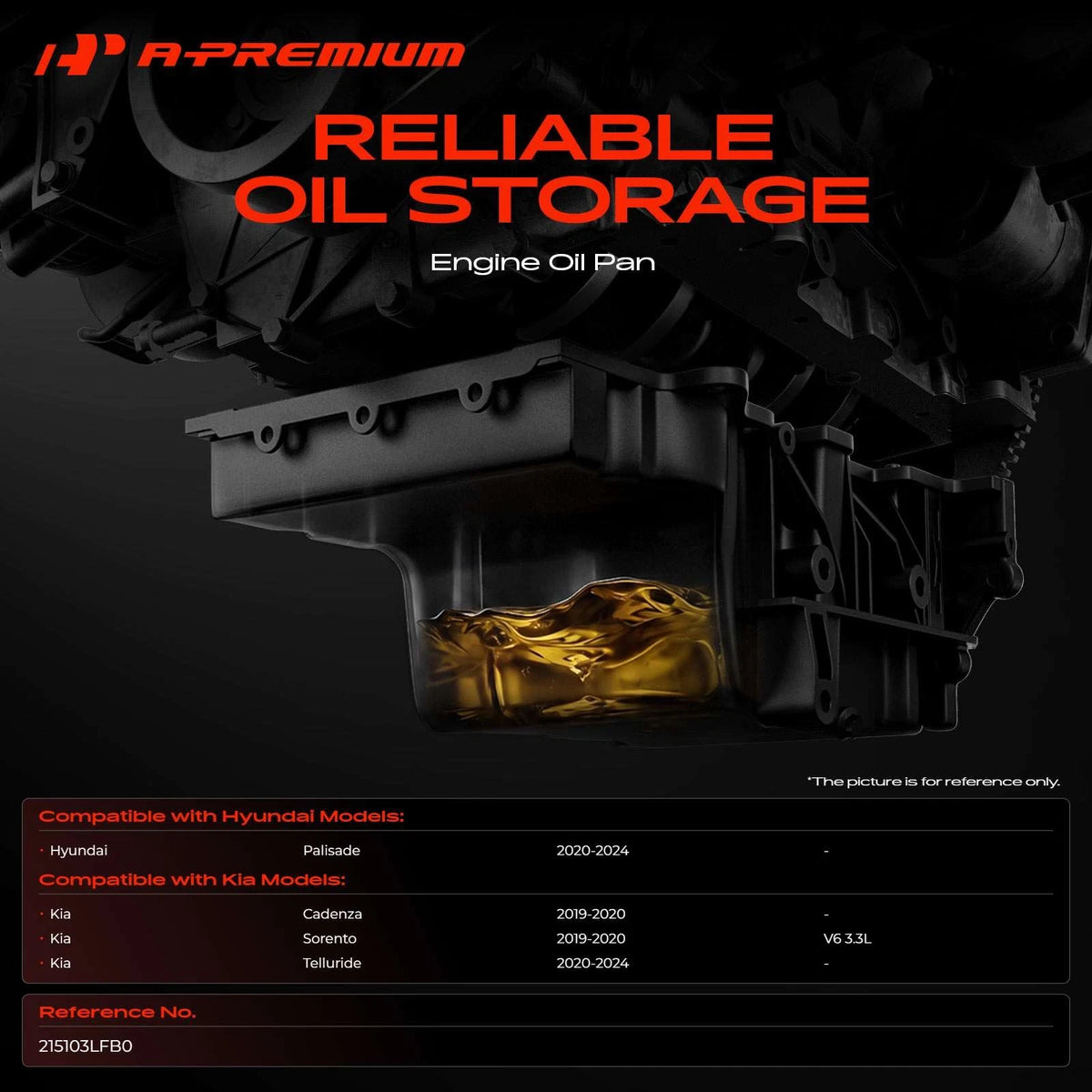 Engine Oil Pan for Kia Sorento (2019–2020), Telluride, Hyundai Palisade (2020–2024) 215103LFB0