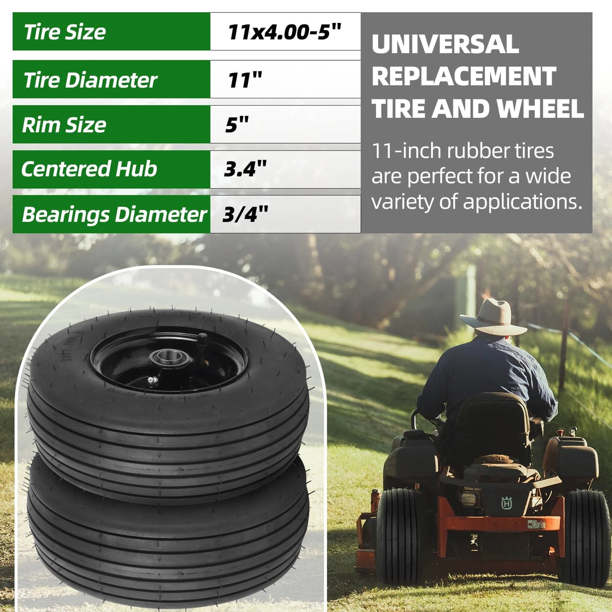 2X 11x4.00-5 Tire for AR-PRO Pneumatic Black Rib Tread (No Years Specified)
