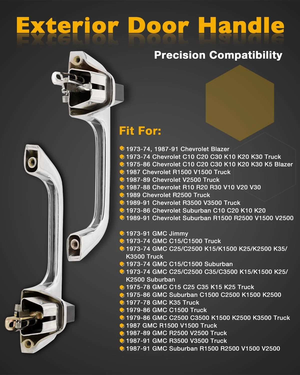 Pair of Chrome Metal Exterior Door Handles for (1973–1991)