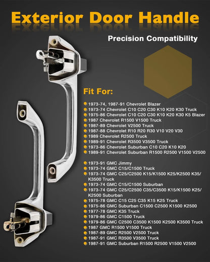 Pair of Chrome Metal Exterior Door Handles for (1973–1991)