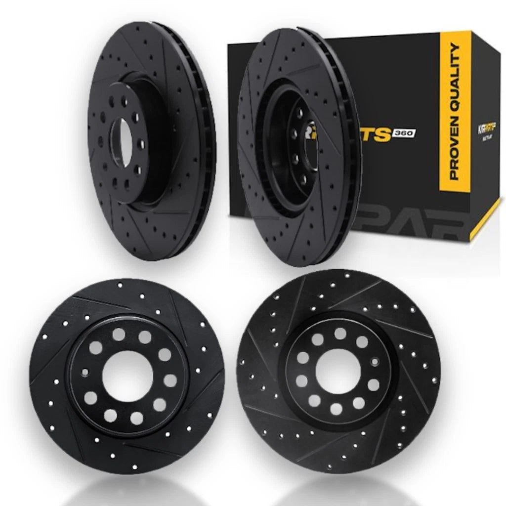 Rotor Set for Audi Q2 (2018–2021) | Black | Drilled and Slotted | ALX-PAU-DF-8004-74077-CLA1