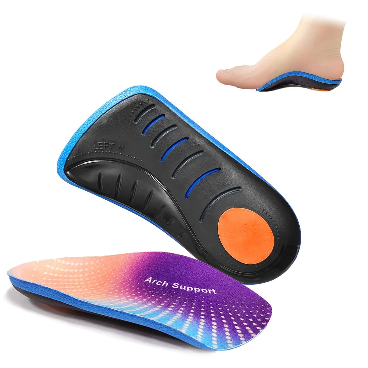3/4 Orthotics Shoe Insoles for Men Women High Arch (6-7/8-9) Blue