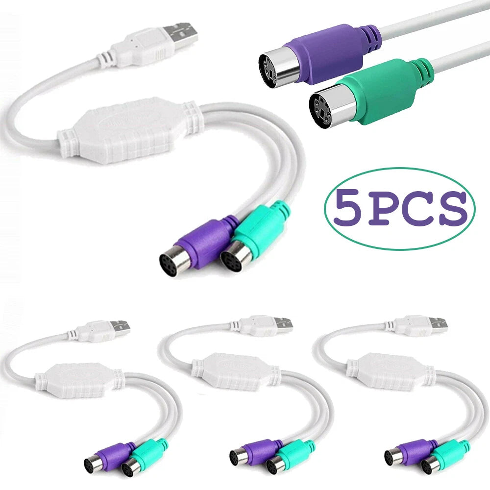 5Pcs Dual PS2 Female to USB Male Converter Adapter Cable for Mouse Keyboard