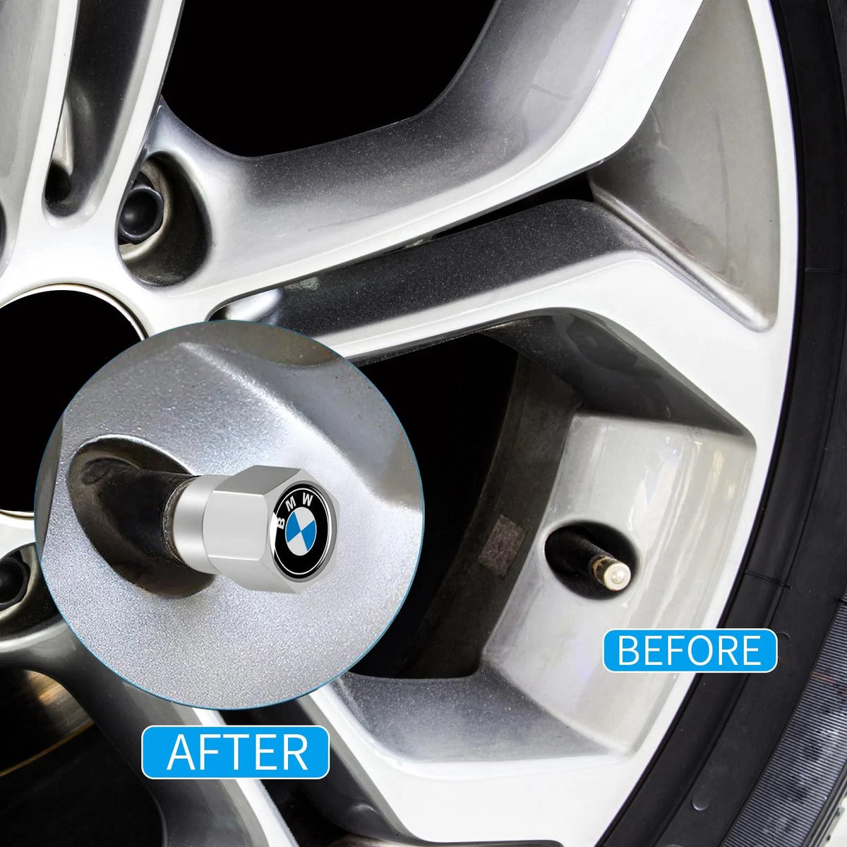 Set of 4 Tire Valve Stem Caps for BMW X1 X3 M3 M5 X5 X6 Z4 3 5 7 (2000–2023)