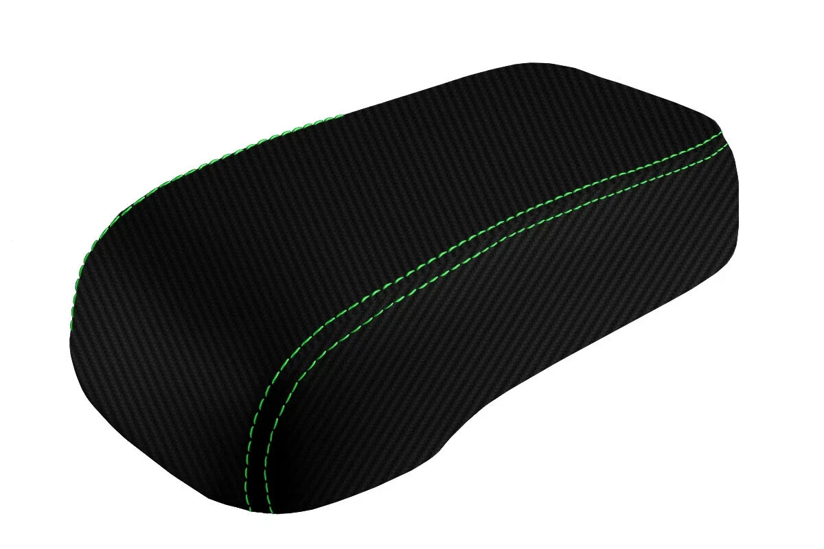 Console Lid Armrest Cover for Hummer H3 (2005–2010) Carbon Fiber Green Stitch