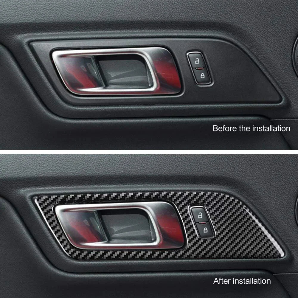 Carbon Fiber Interior Door Handle Trim Covers for 2015-2022 Ford Mustang