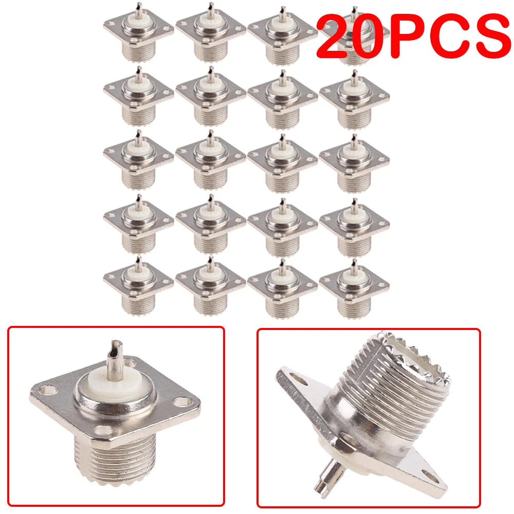 20PC UHF Female Jack SO-239 Bulkhead Panel Mount Connector