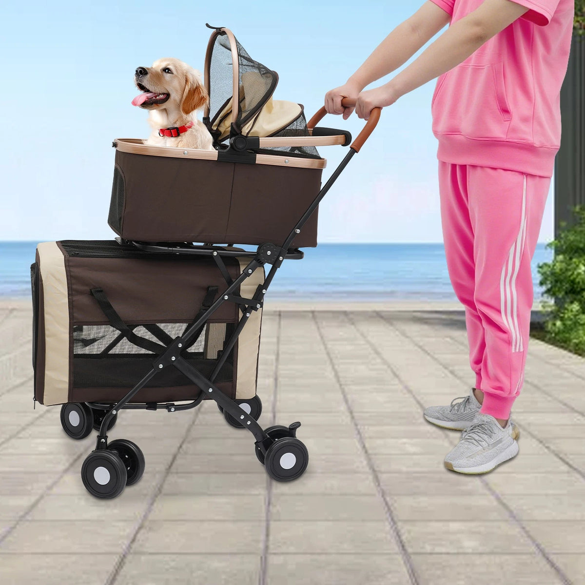 4-Wheel Foldable Pet Stroller for Small & Medium Dogs and Cats