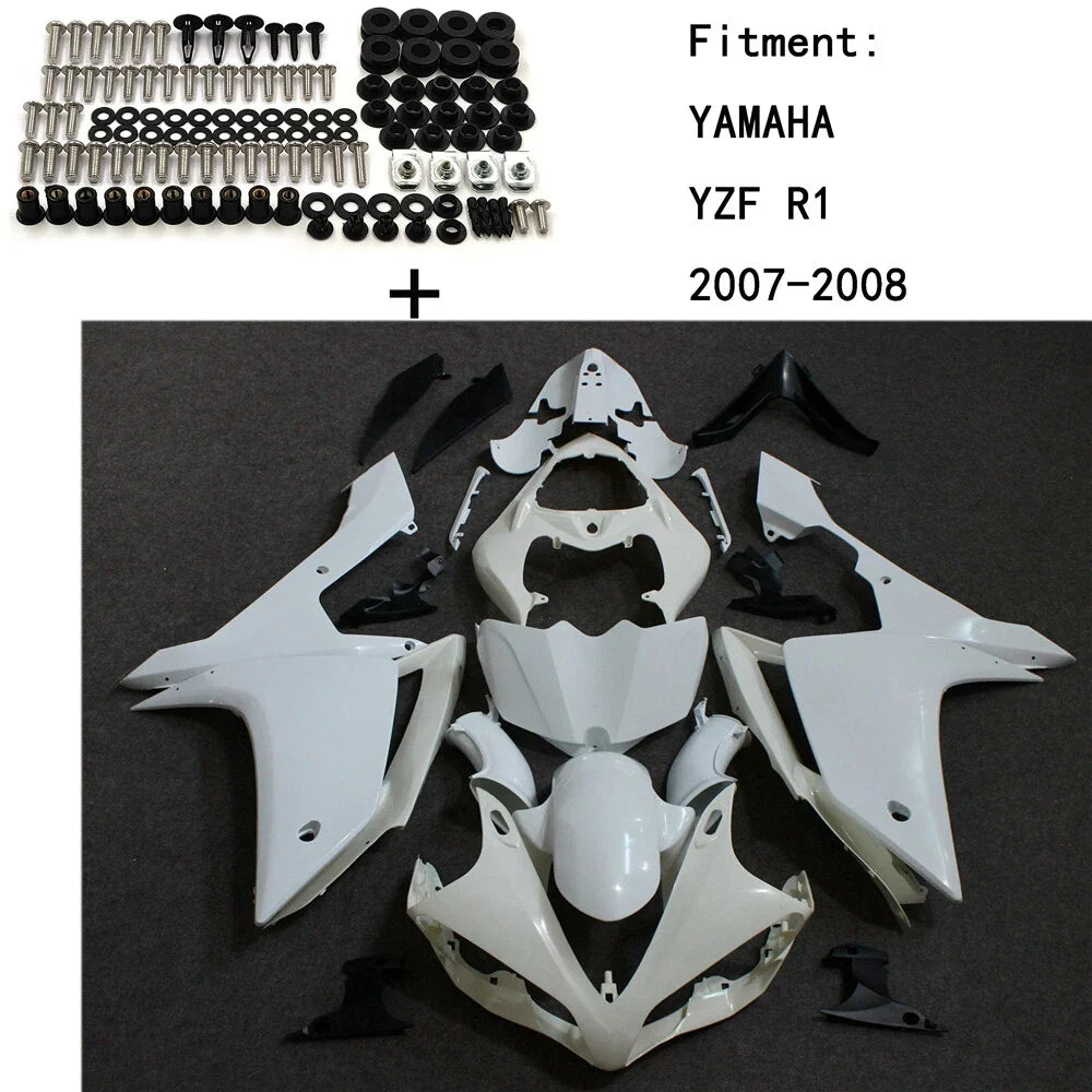 Fairing Kit for Yamaha YZF R1 (2007–2008) - Unpainted ABS, Includes Screws
