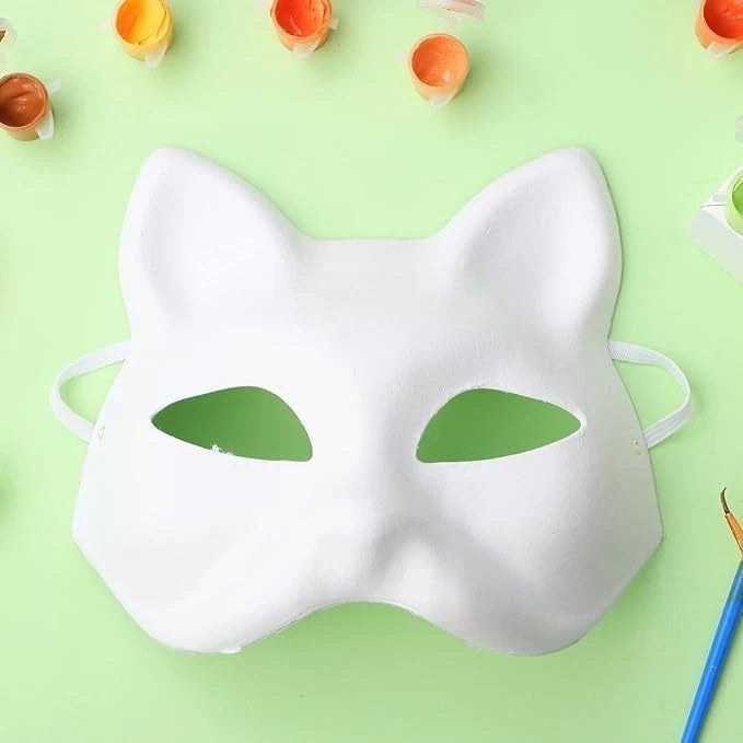 20 PCS Cat Mask DIY White Therian Masks to Paint 7.1X6.7in