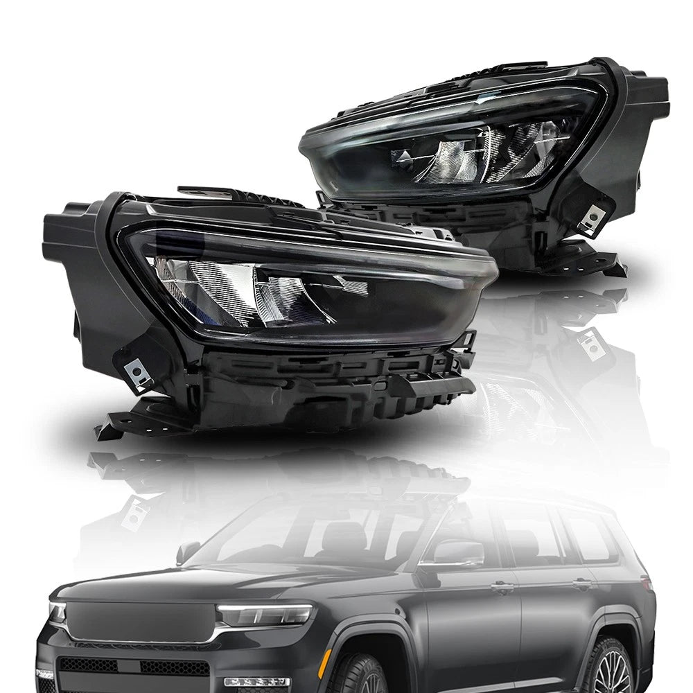 Pair LED Headlamps for Grand Cherokee (2021–2024) 68606228AA 68606229AA Black