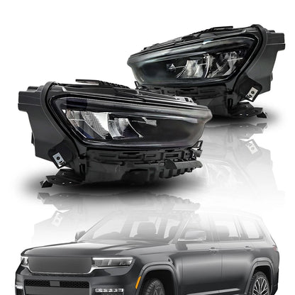 Pair LED Headlamps for Grand Cherokee (2021–2024) 68606228AA 68606229AA Black