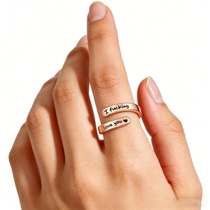 I Fcking Love You Ring for Women, Open Adjustable Stainless Steel Rose Gold