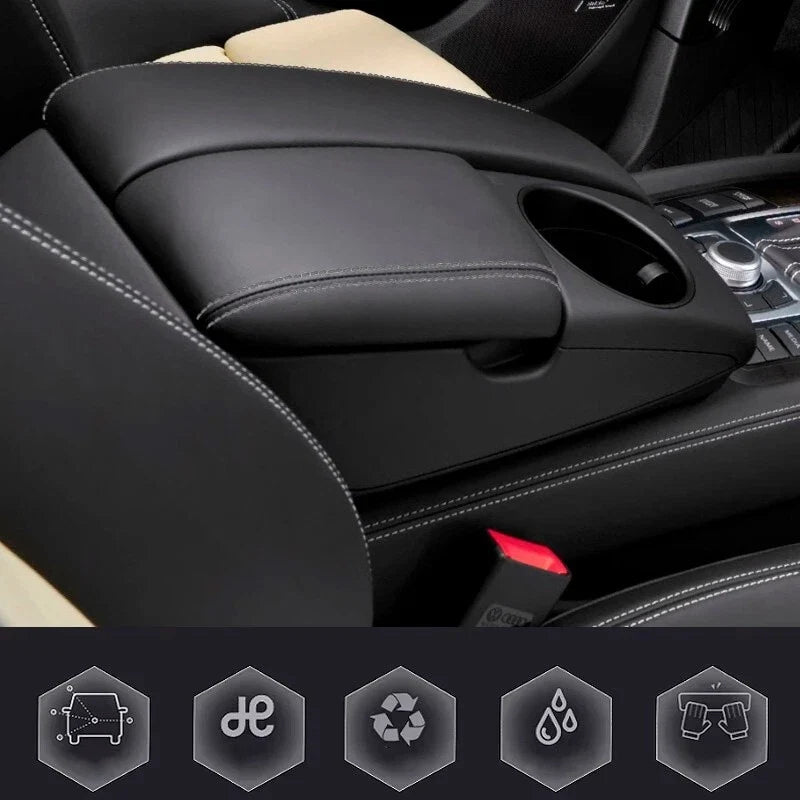 Carbon Fiber Console Lid Armrest Cover for Audi Q7 (2007–2015) Gray Stitch