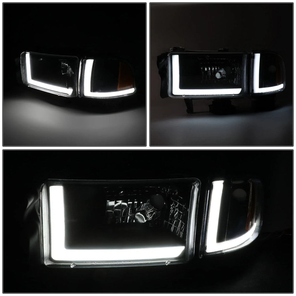 LED DRL Headlights for Dodge Ram 94–02 (Smoked Housing, Amber Corner)