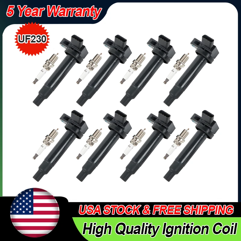 Set of 8 Ignition Coils & 8 Iridium Spark Plugs for Toyota Tundra Sequoia (2000–2006) UF230