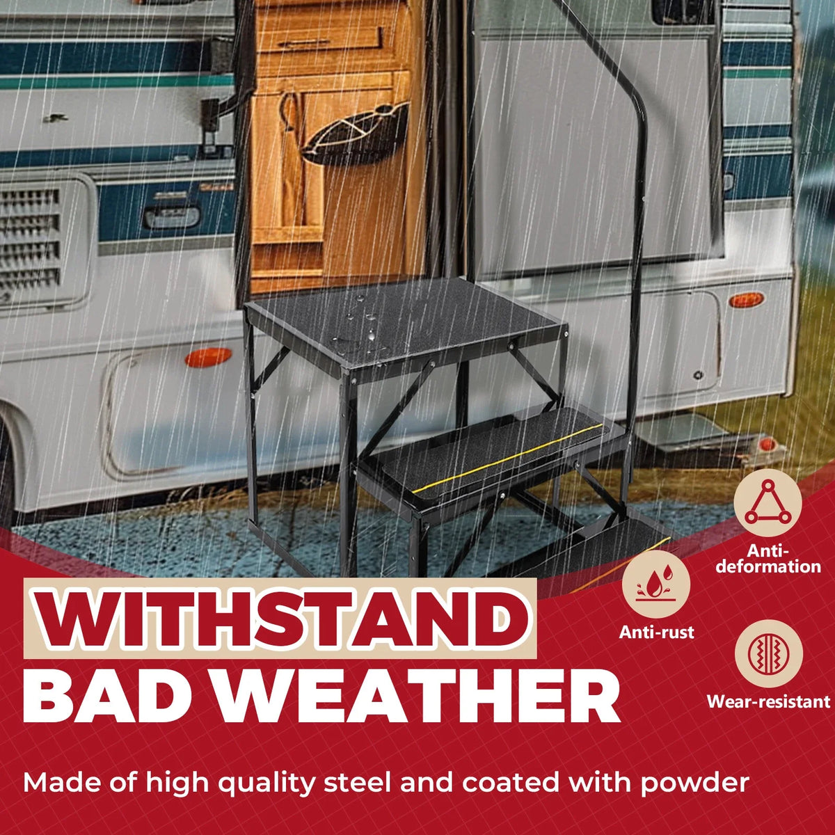 3-Step Anti-Slip Stair with Handrail for RV Camper Hot Tub (660lbs)