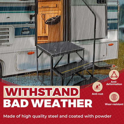 3-Step Anti-Slip Stair with Handrail for RV Camper Hot Tub (660lbs)