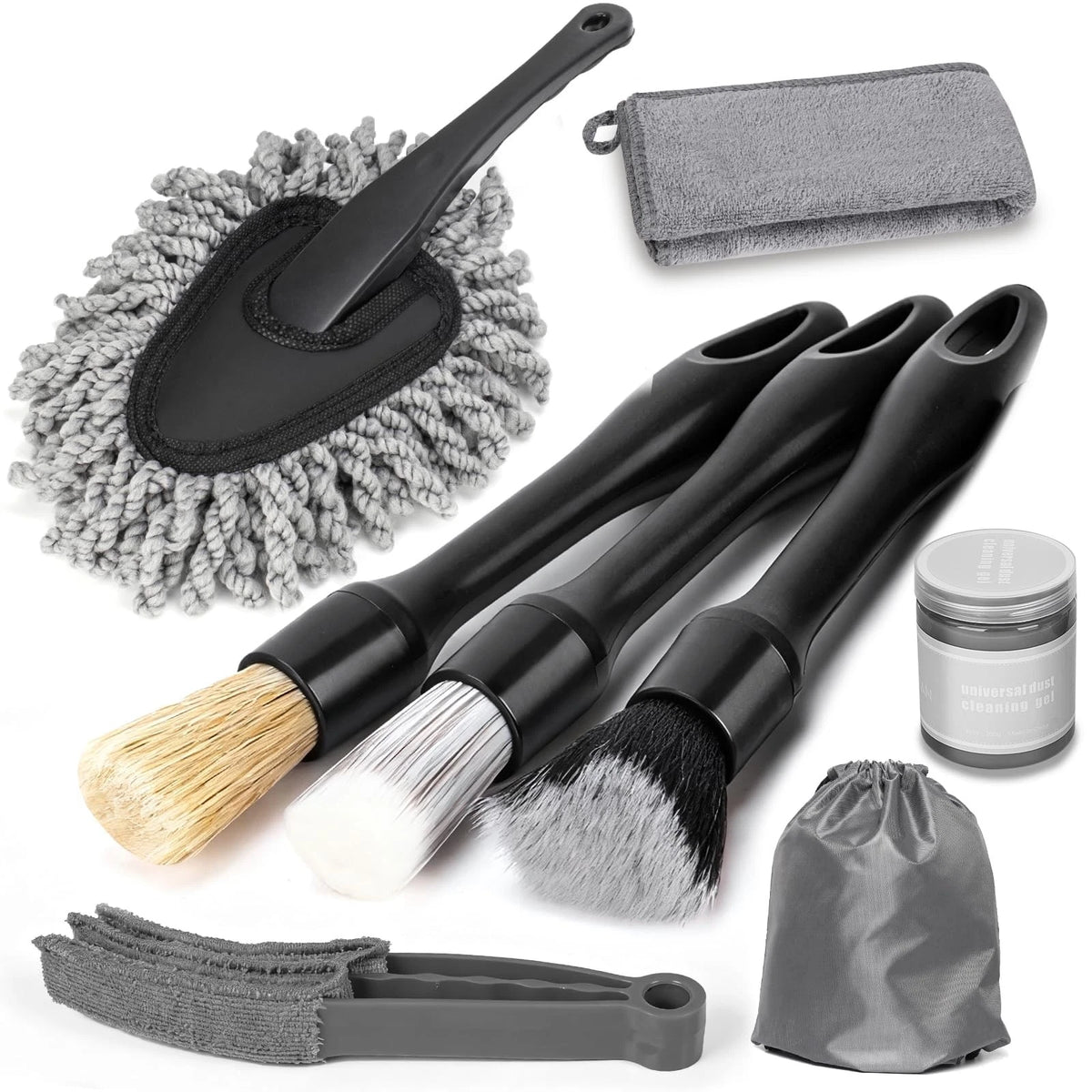 8PCS Car Interior Detailing Kit with Cleaning Gel, Brushes, Duster & Towel