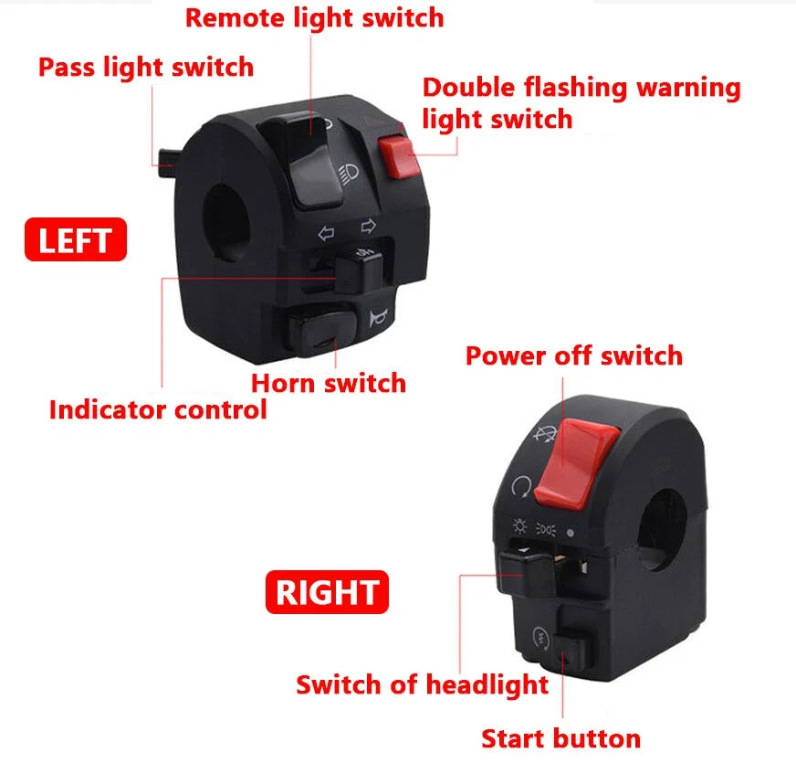 7/8" Motorcycle Handlebar Horn Button Turn Signal Fog Light Switch for