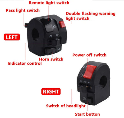 7/8" Motorcycle Handlebar Horn Button Turn Signal Fog Light Switch for