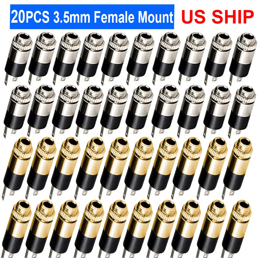 20 Pack 3.5mm Female Stereo Audio Jack Connector Panel Mount Plug