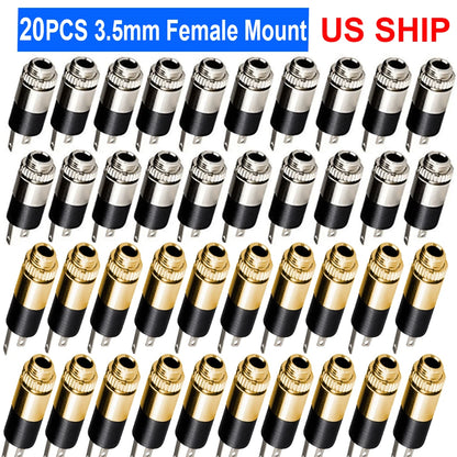 20 Pack 3.5mm Female Stereo Audio Jack Connector Panel Mount Plug