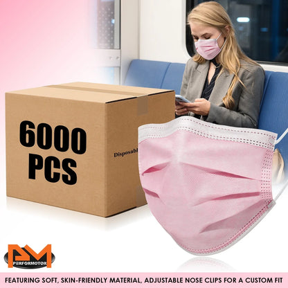 Set of 60 Pink 3-Ply Disposable Face Masks for General Use (2023)