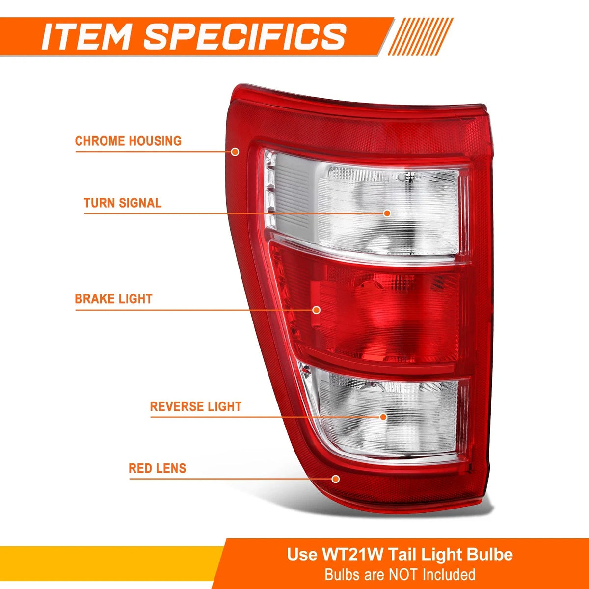 Chrome Housing Tail Brake Light Stop Lamp for Ford F-150 XL (2021–2023)