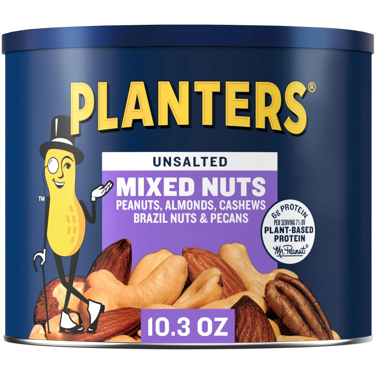 Set of 4 Mixed Nuts Unsalted Party Snacks Plant-Based Protein 10.3 oz Canister